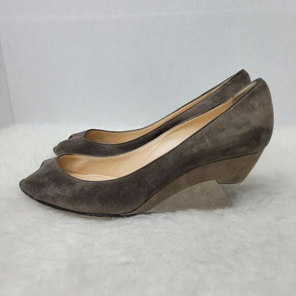 Christian Louboutin Brown Suede Wedge Sole Peep Toe Pumps Shoes Size 6 US - Picture 3 of 8